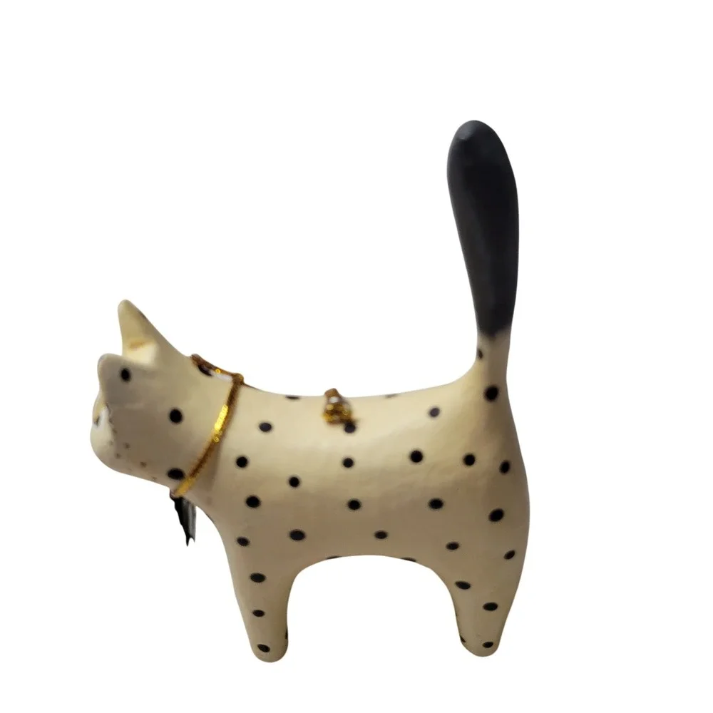 Vintage Hand Painted Wooden Cat Ornament Polka Dot Folk Art Christmas Holiday